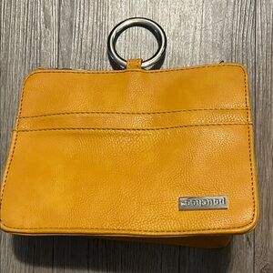 Small Yellow Pouchee Faux Leather Key Pouch with Ring